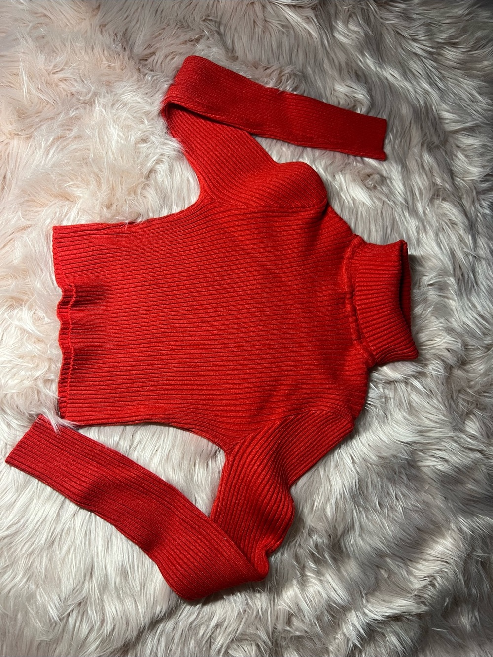 Love Tree Red Ribbed Turtleneck Crop Sweater